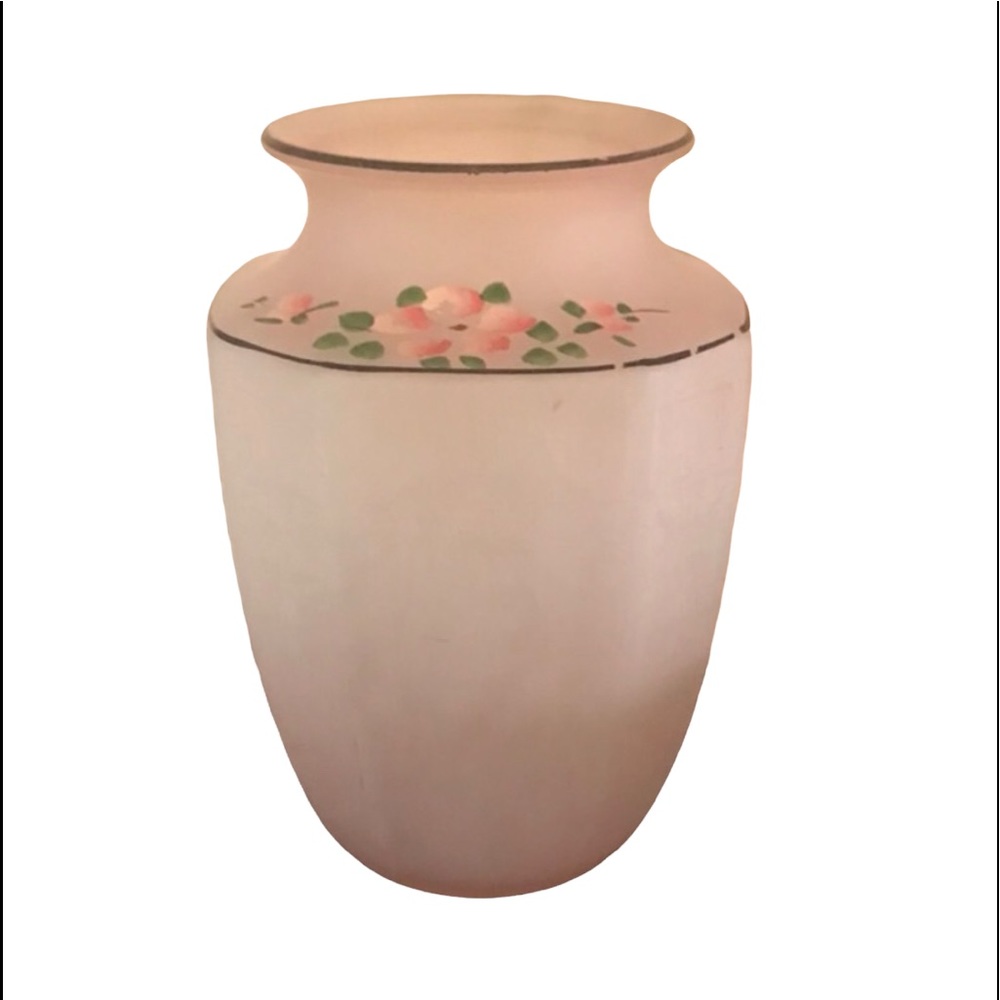 Pink Frosted Depression Vase 1930's Hand-painted